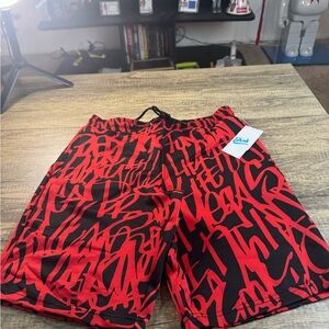 Fresh Red and Black Graphic Athletic Shorts